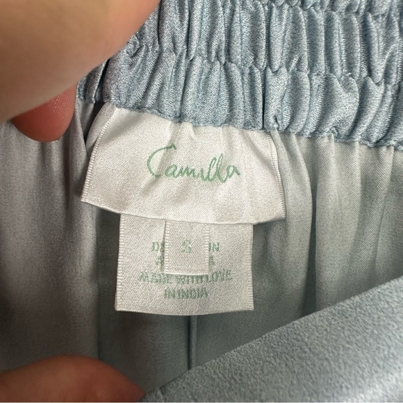 Camilla Light Blue Floral Wide-Leg Silk Pants - Picture 5 of 14